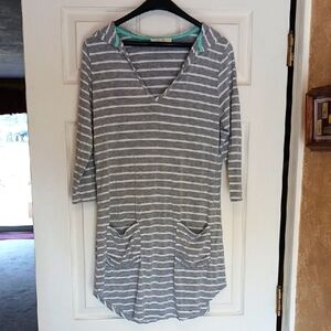 Gray Striped Dress with Hood